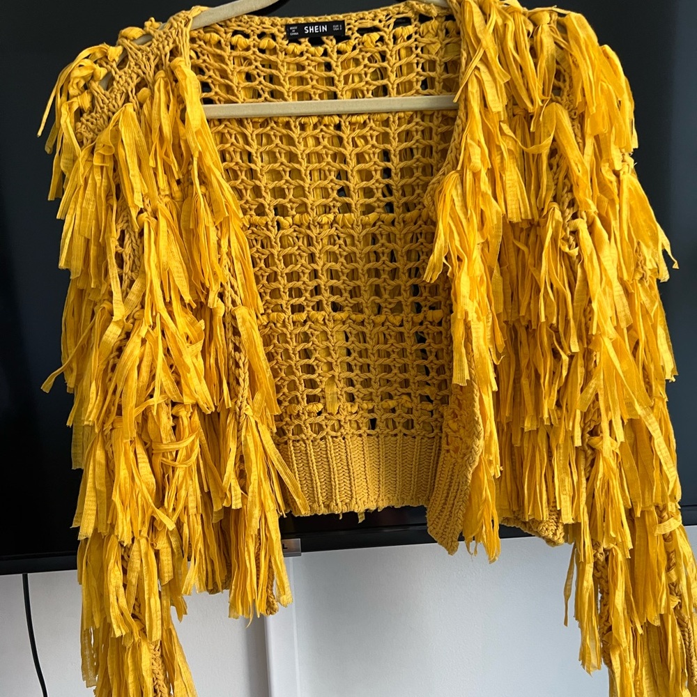 Yellow fringe cardigan